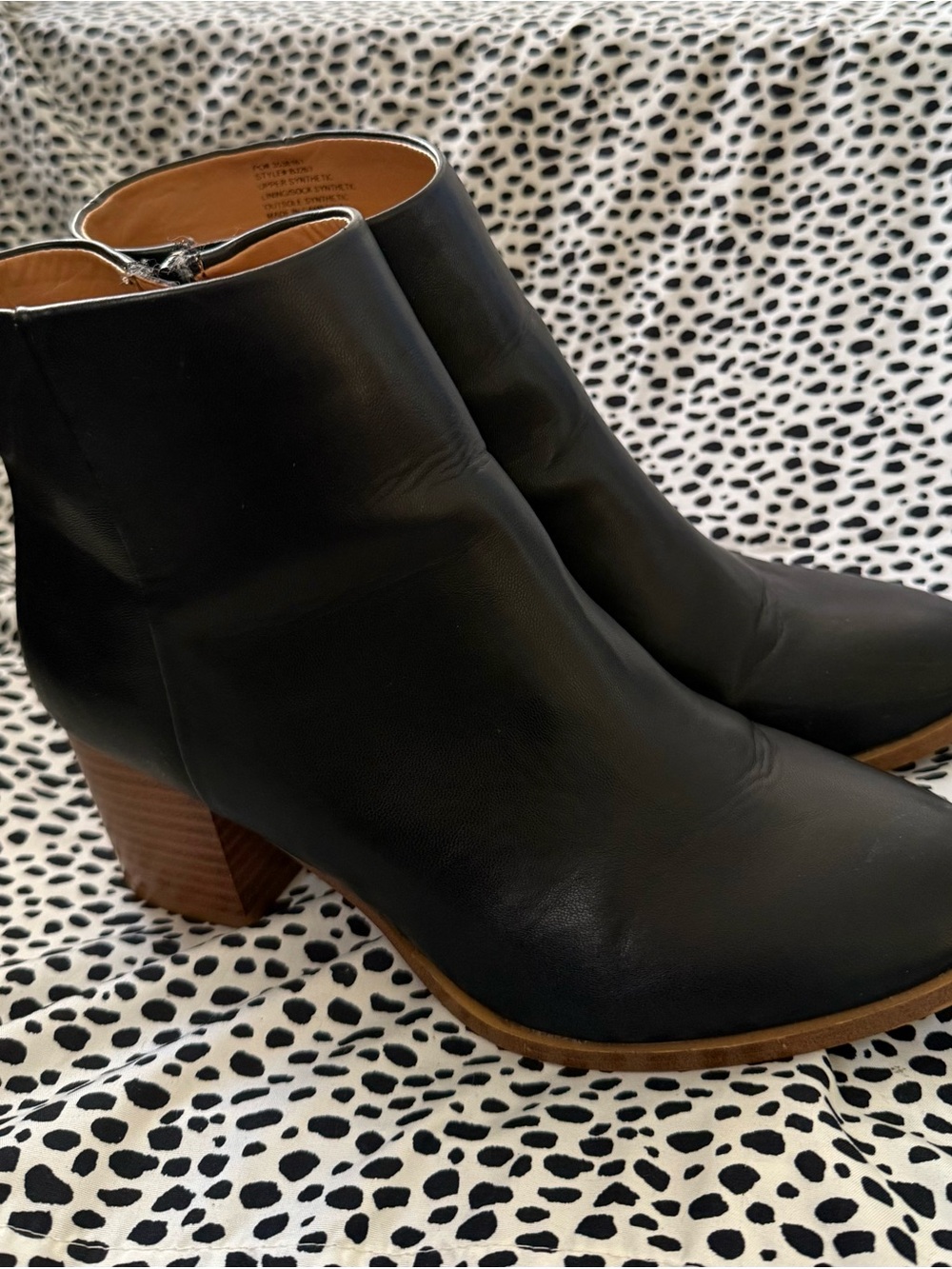 J. Crew Black Ankle Boots with Stacked Brown Heel